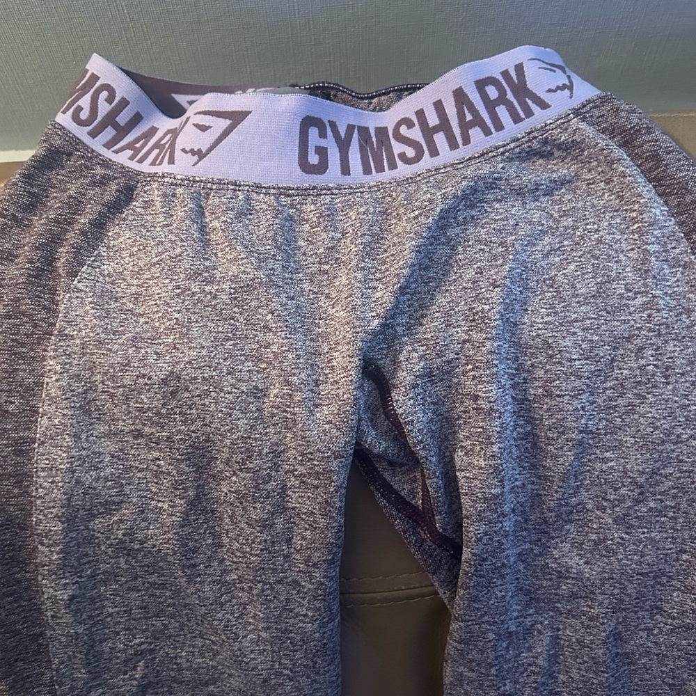 Gymshark Heathered Gray Leggings with Purple Waistband